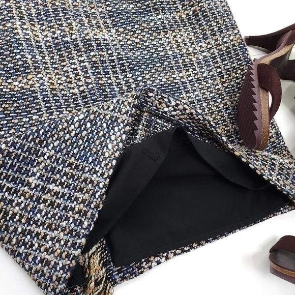 New Halogen Blue Tan Grey Tweed Tassled Skirt Sz 2 - Picture 5 of 11